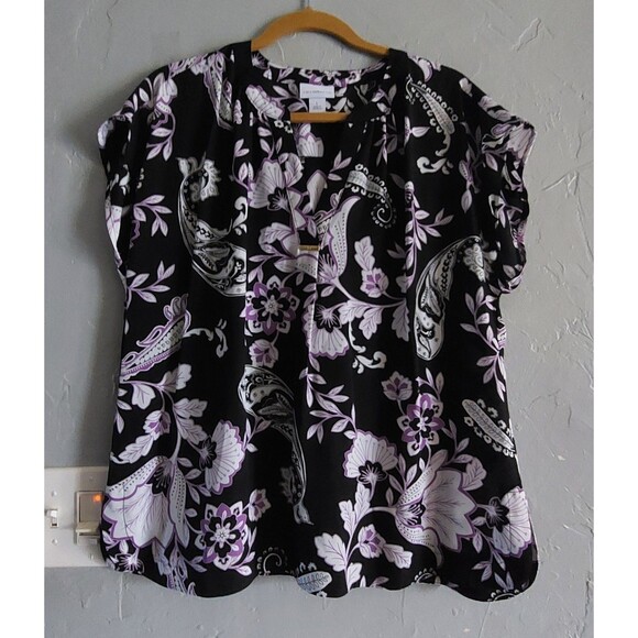 Liz Claiborne  Tops Blouse, Polyester, 20 Inch Of Armp To Arm,Paisley - Picture 1 of 9